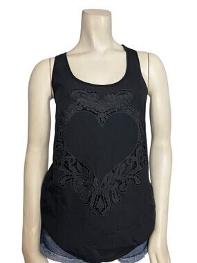 Express Black Lasercut Heart Cutout Lace Racerback Tank Top XS Shirt